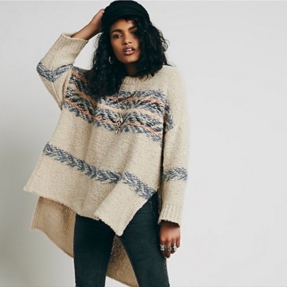 Free People Sweaters - Free People Oversized Alpaca Fair Isle Tunic Boho Sweater